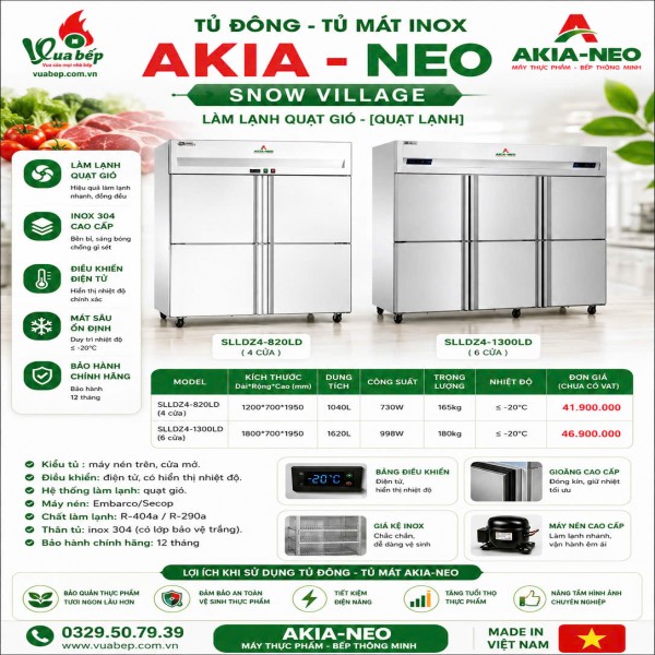 TỦ ĐÔNG - TỦ MÁT INOX AKIA - NEO (SNOW VILLAGE): GIẢI PHÁP ĐÔNG LẠNH ĐẲNG CẤP CHO NHÀ HÀNG VÀ BẾP CÔNG NGHIỆP